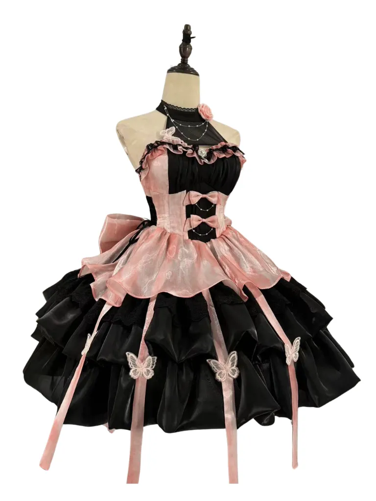 Dress Black Suspender Halter Lolita Neck Princess Pure Pink Style