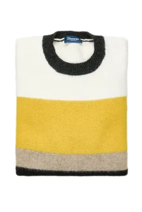 Drumohr White/Yellow/Black Super Geelong Wool Crewneck Sweater