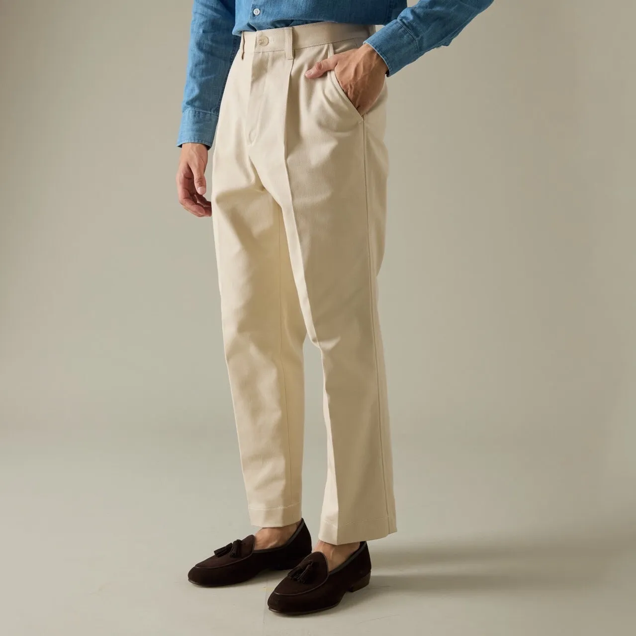 DYED TWILL TROUSERS - BEIGE