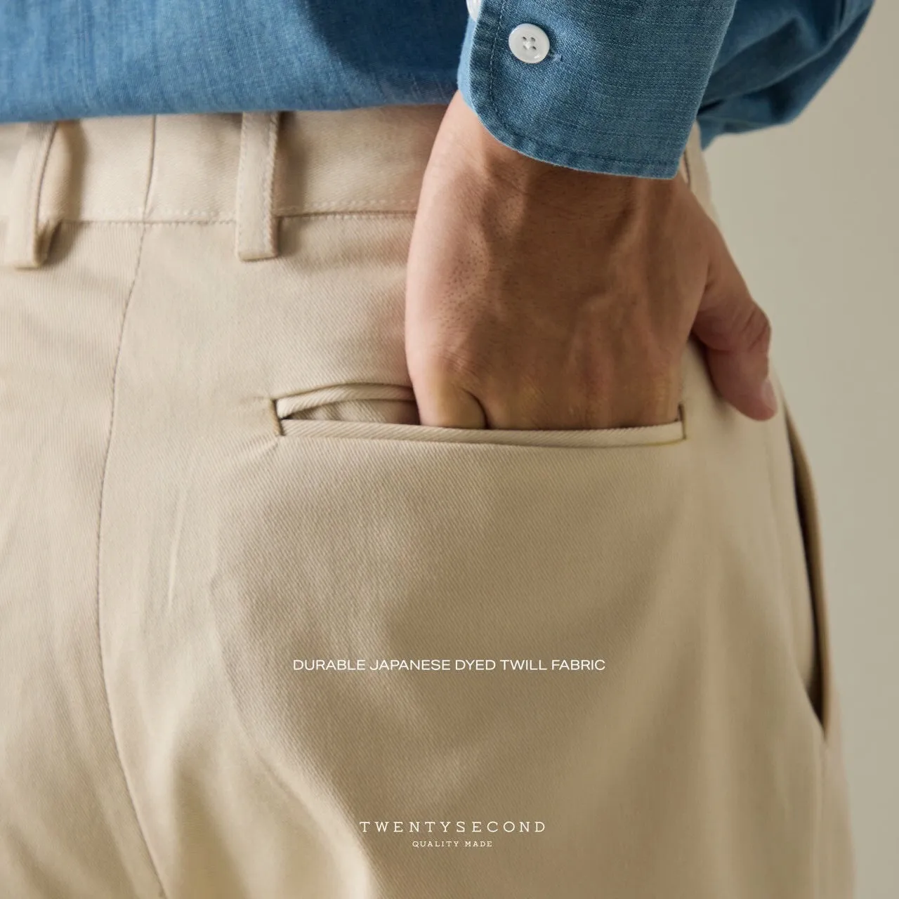 DYED TWILL TROUSERS - BEIGE