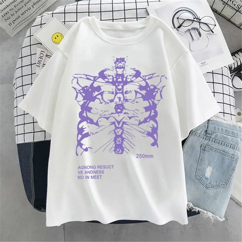 Egirl Damen T-Shirts im Dark Style mit Skelett-Motiv bedruckt