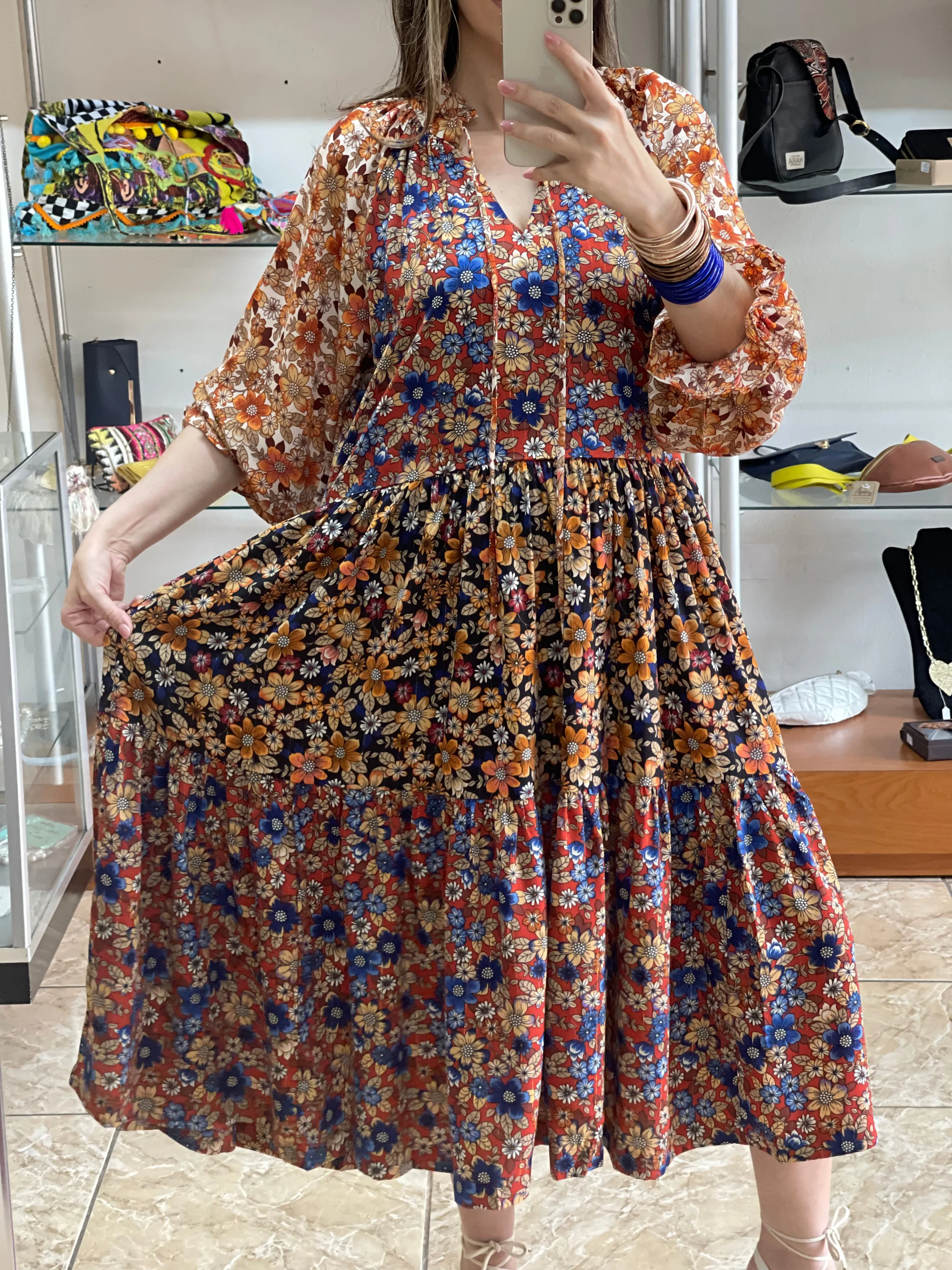 Floral Metallic Midi Dress