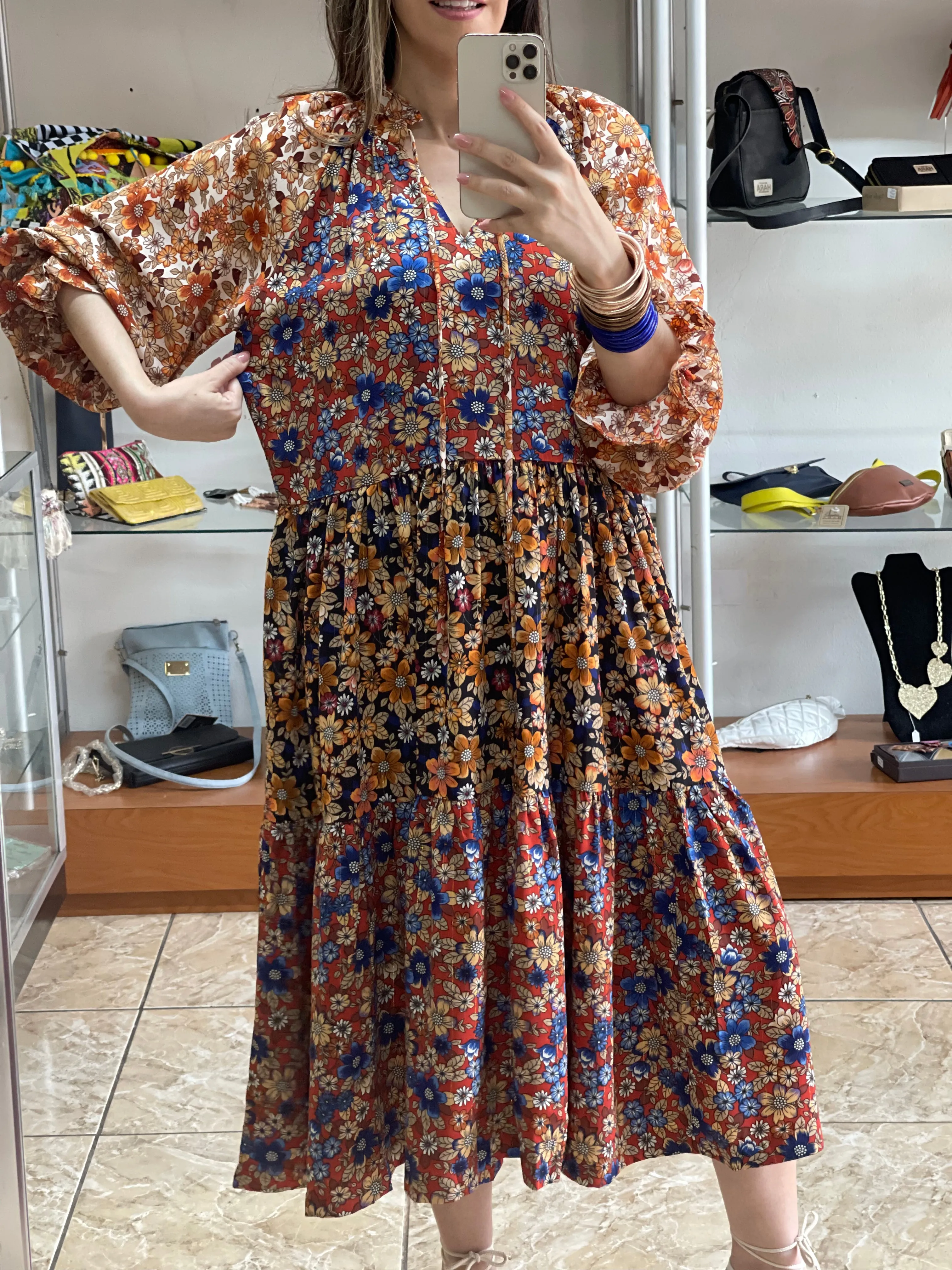 Floral Metallic Midi Dress