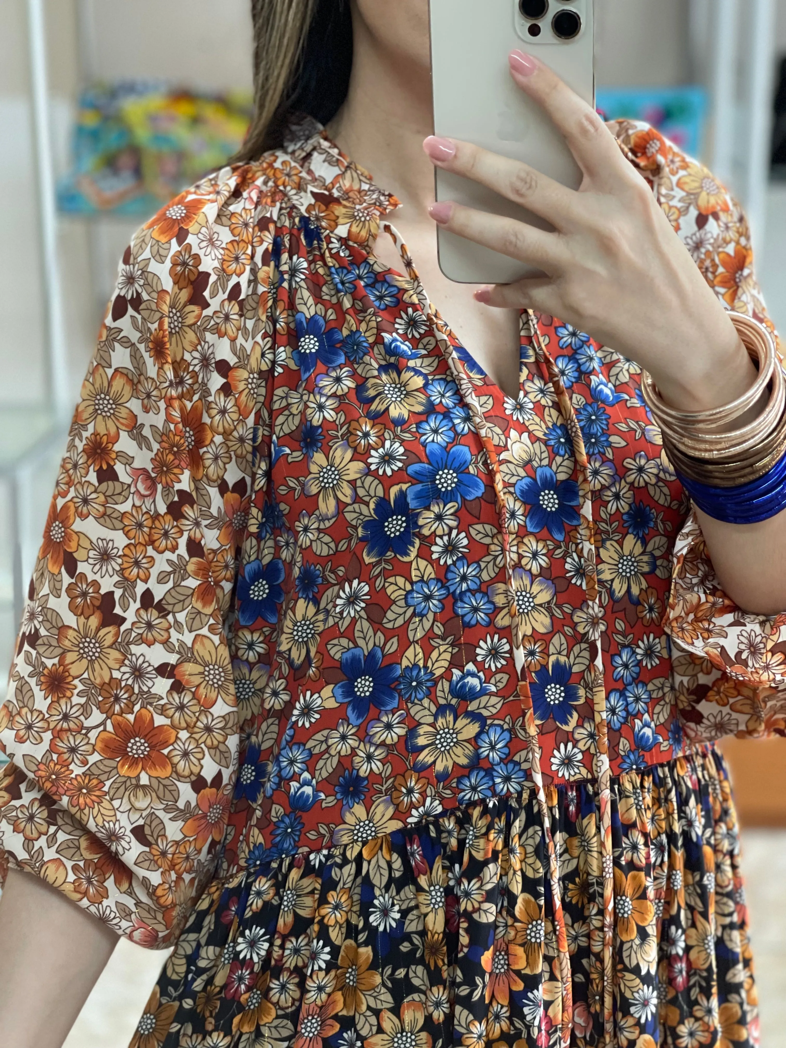 Floral Metallic Midi Dress