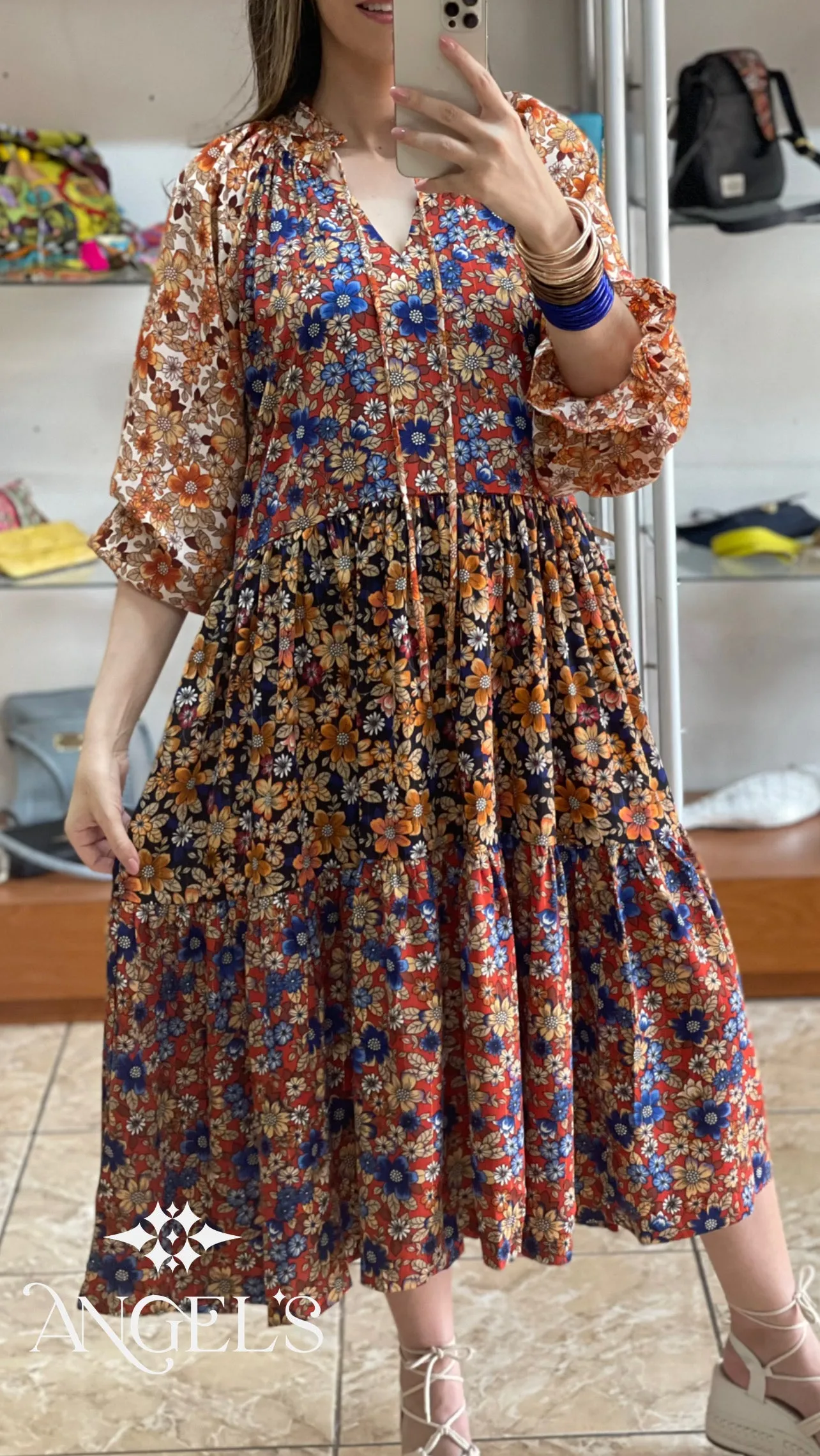 Floral Metallic Midi Dress