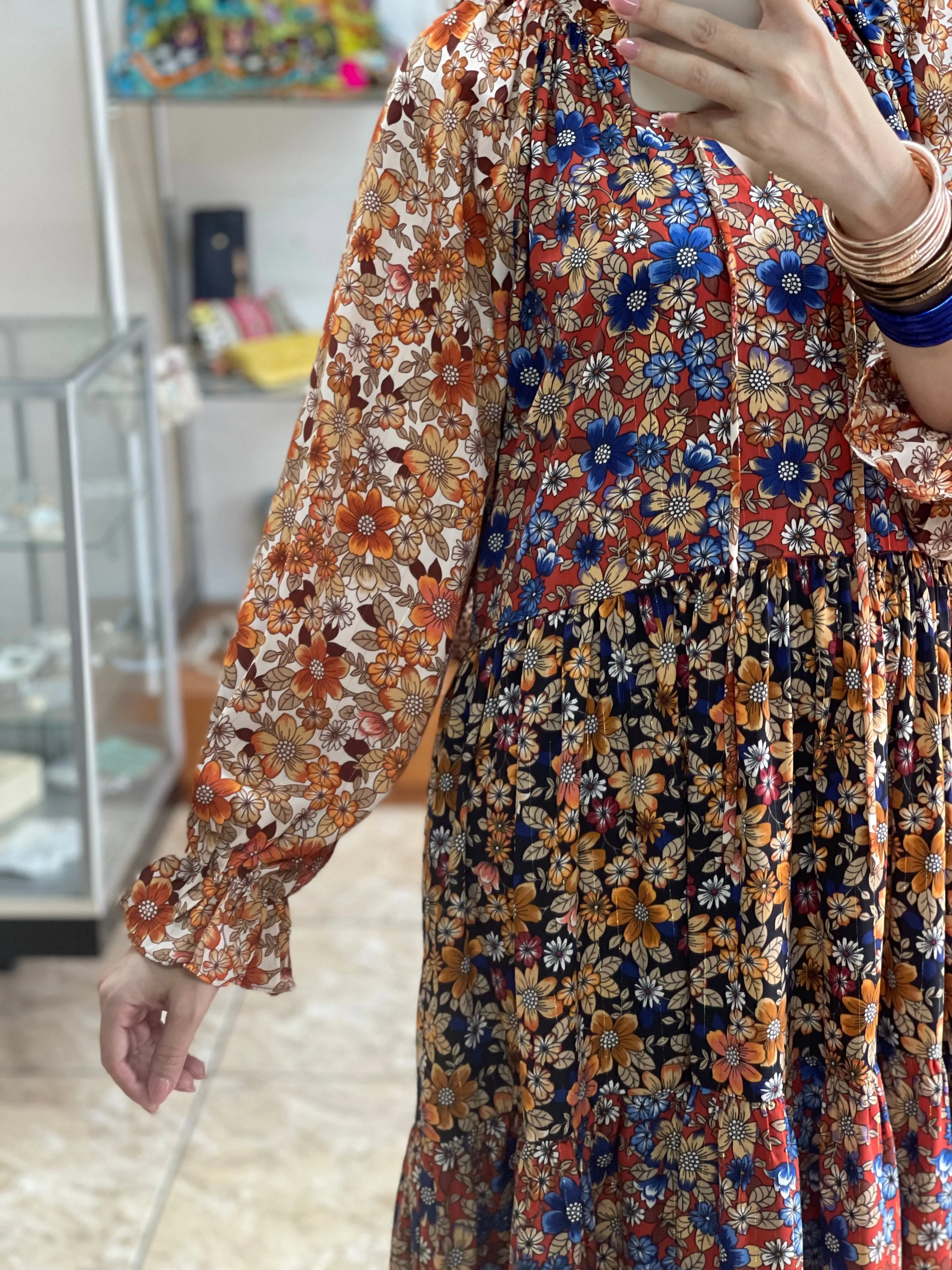 Floral Metallic Midi Dress