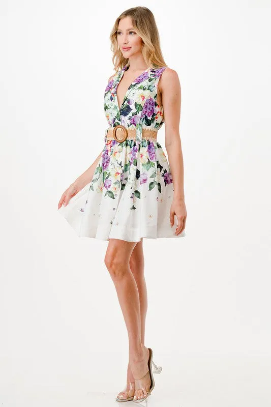 Floral Print Button Down Short Dress
