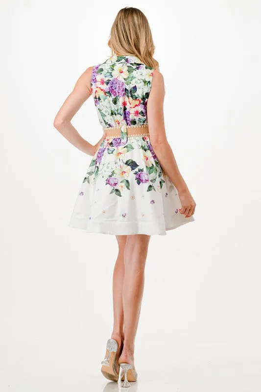 Floral Print Button Down Short Dress