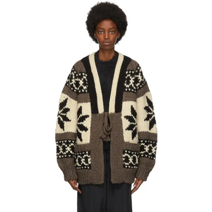 Fumito Ganryu Brown Intarsia Knit Cardigan