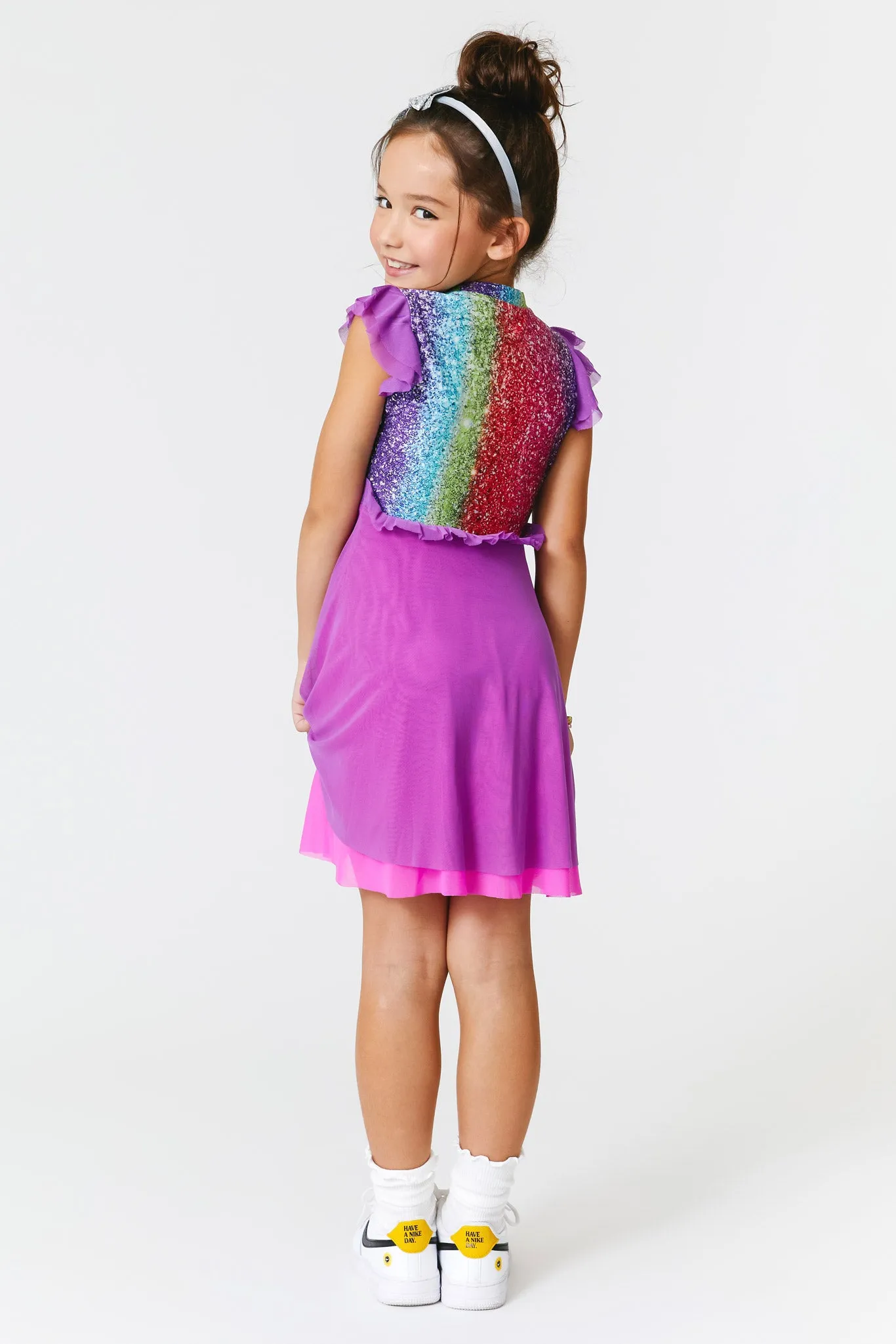 Girls Princess Dress in Rainbow Glitter Foil