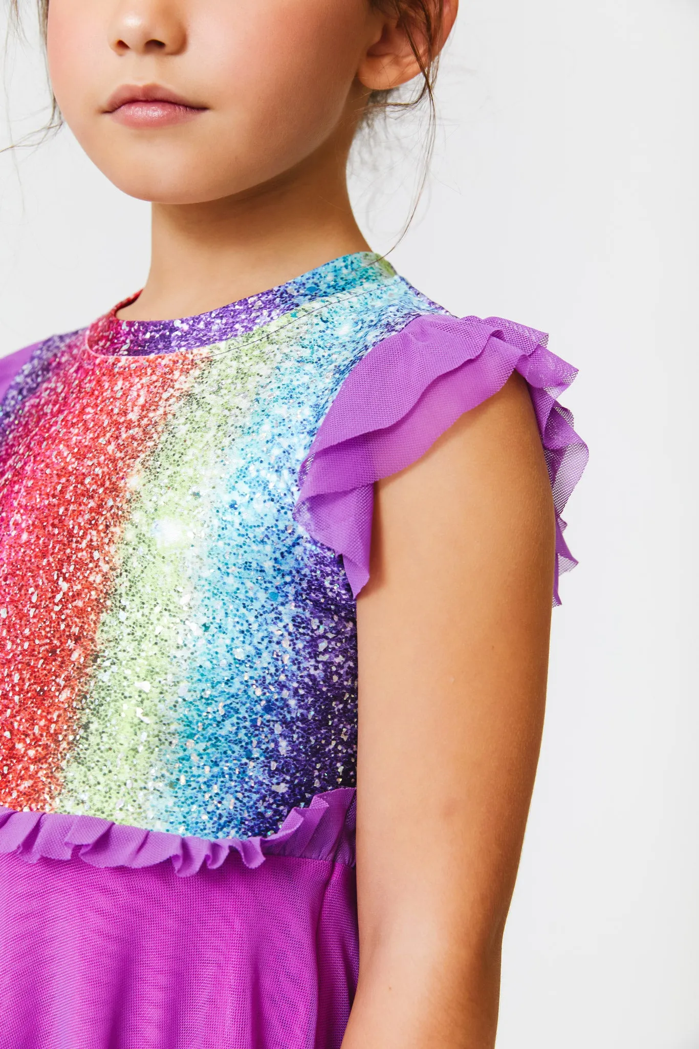 Girls Princess Dress in Rainbow Glitter Foil
