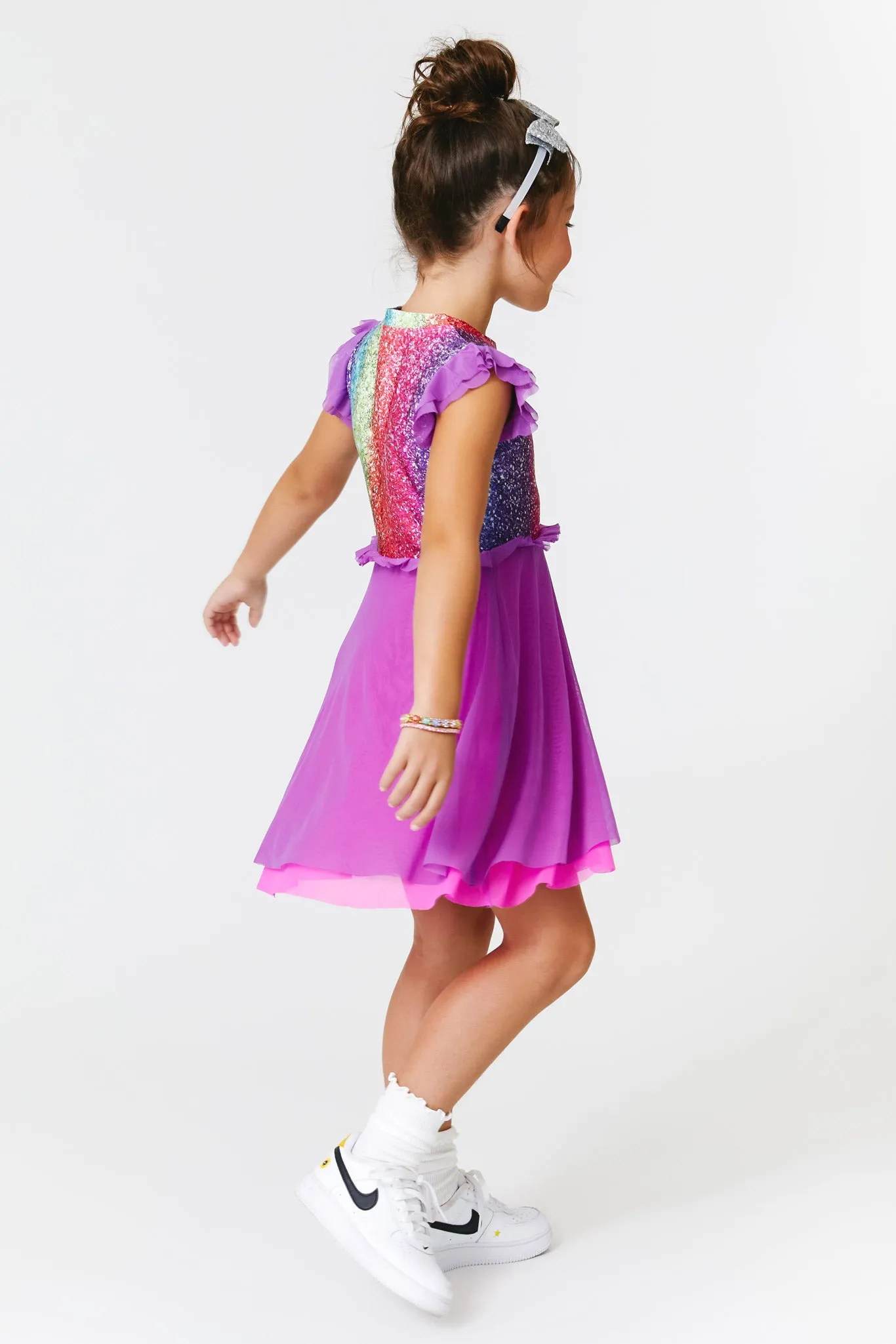 Girls Princess Dress in Rainbow Glitter Foil