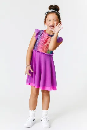 Girls Princess Dress in Rainbow Glitter Foil