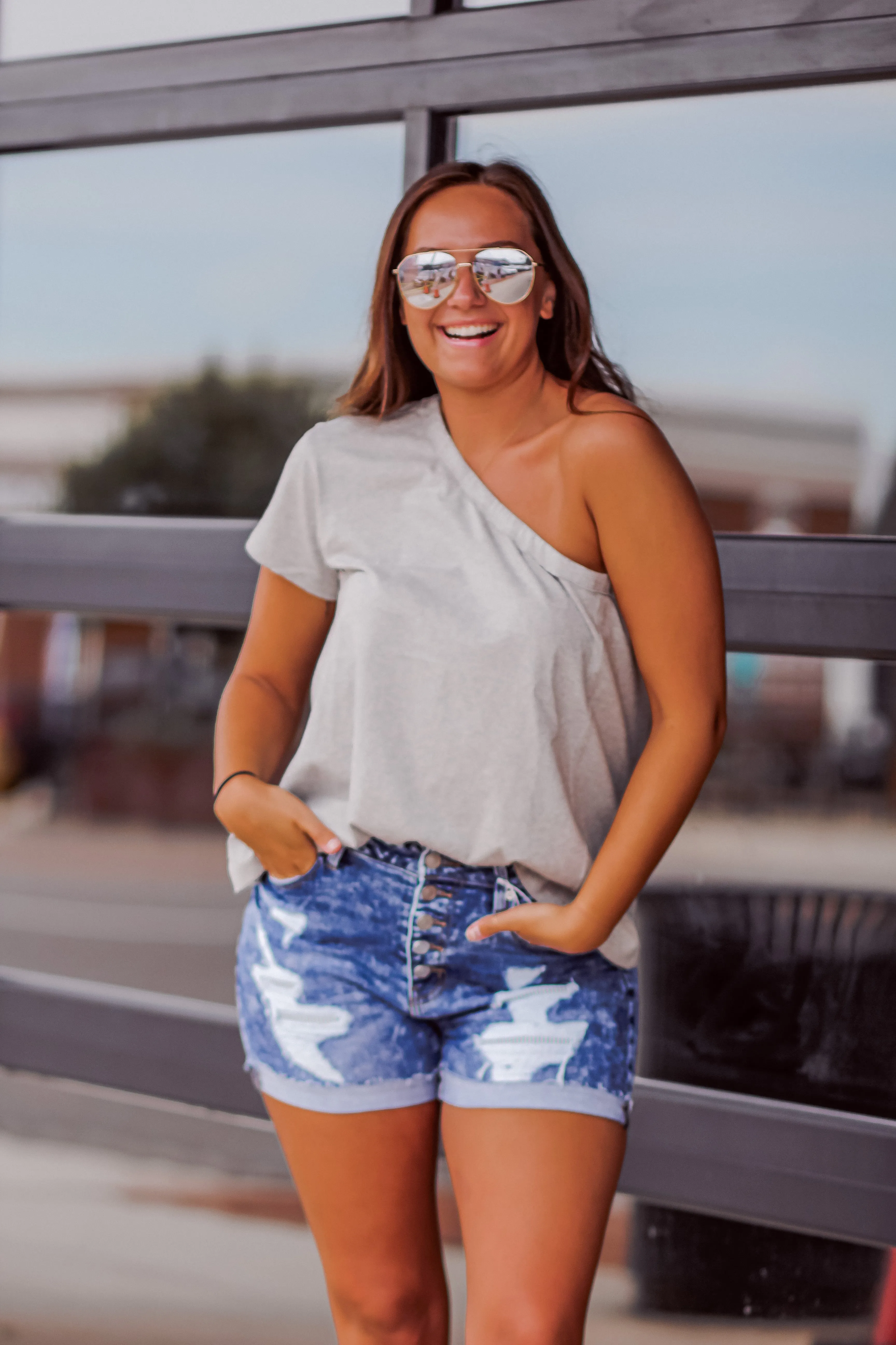 Heather Grey One Shoulder Solid Top