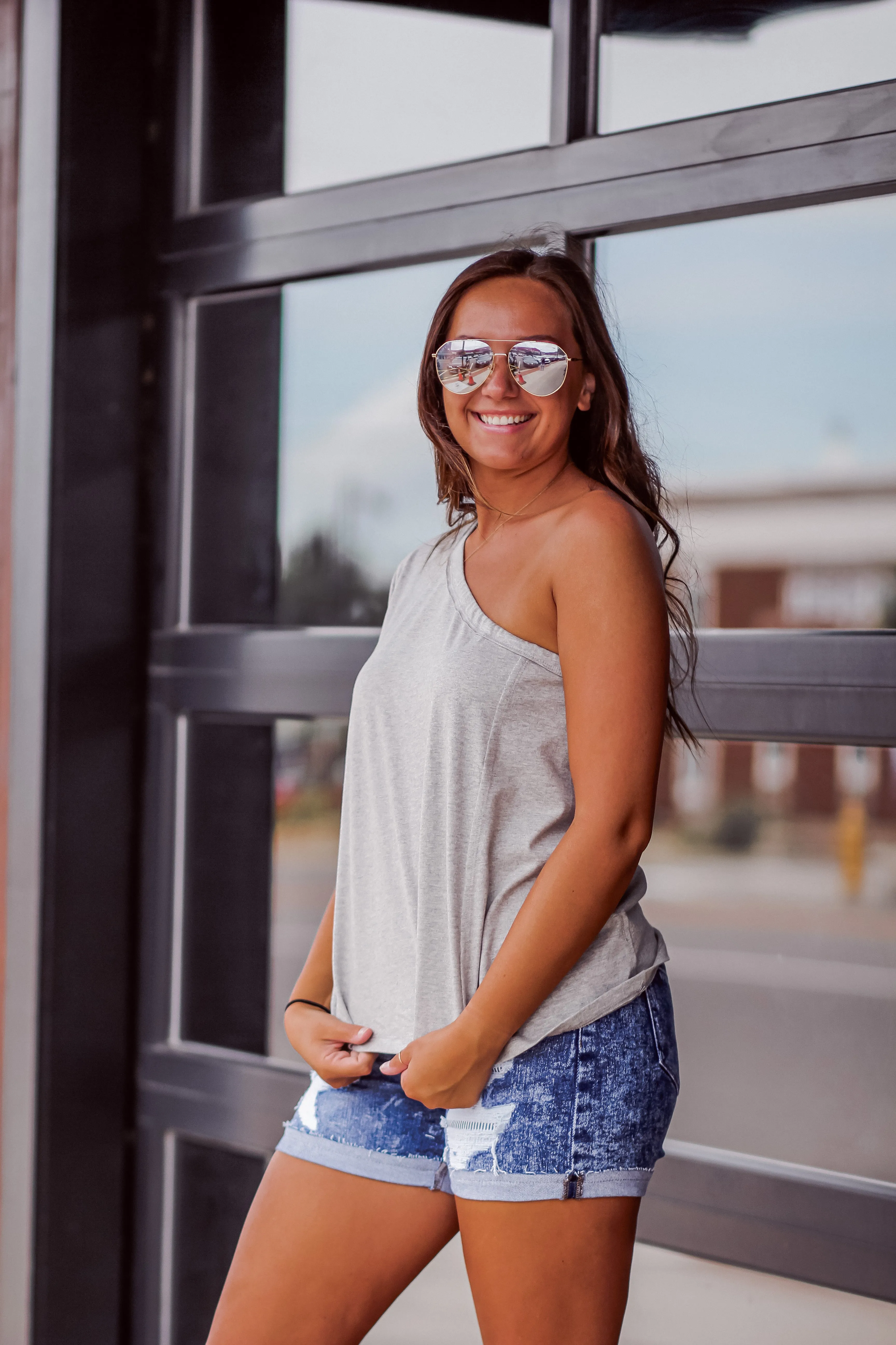 Heather Grey One Shoulder Solid Top