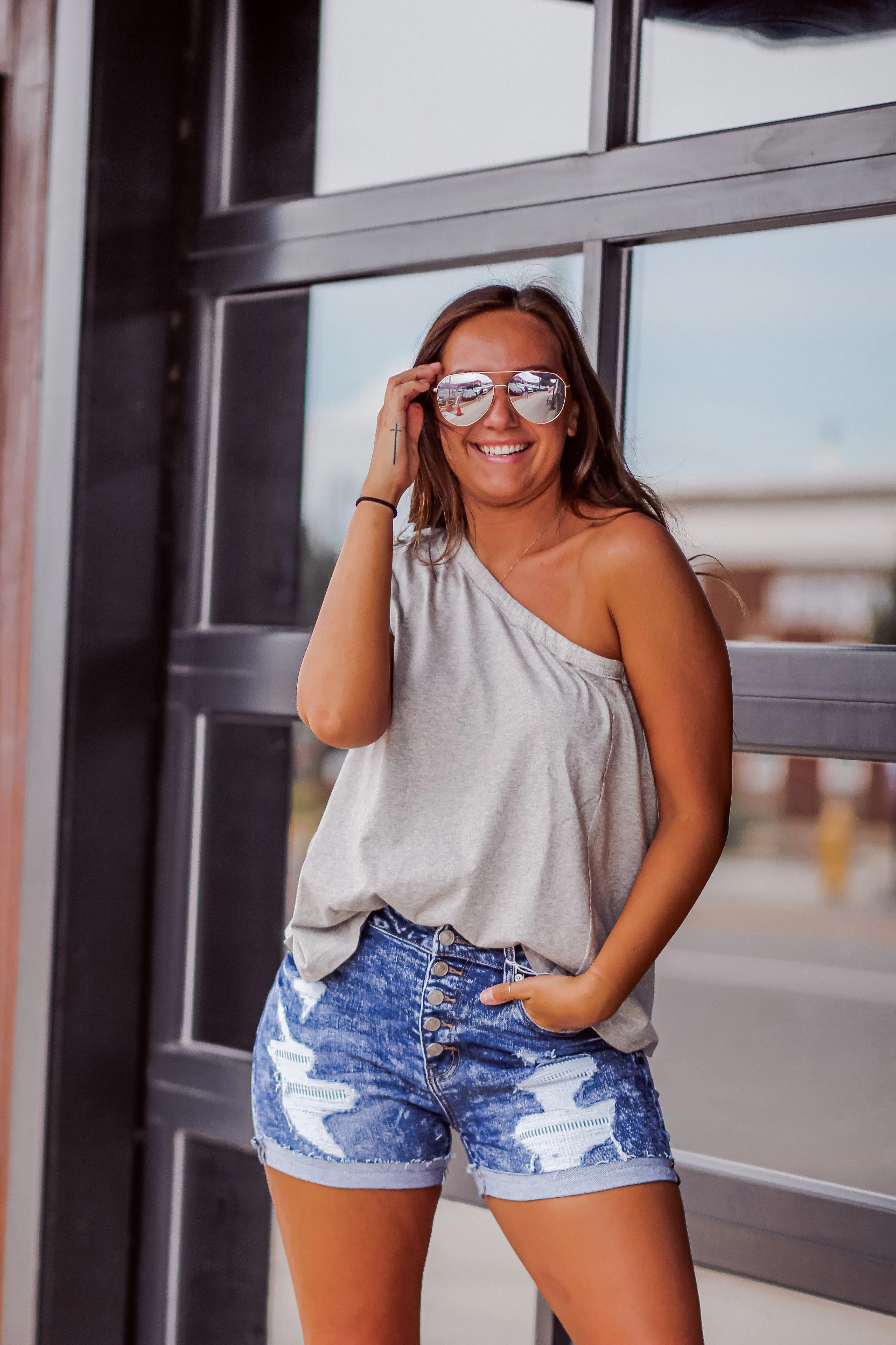 Heather Grey One Shoulder Solid Top
