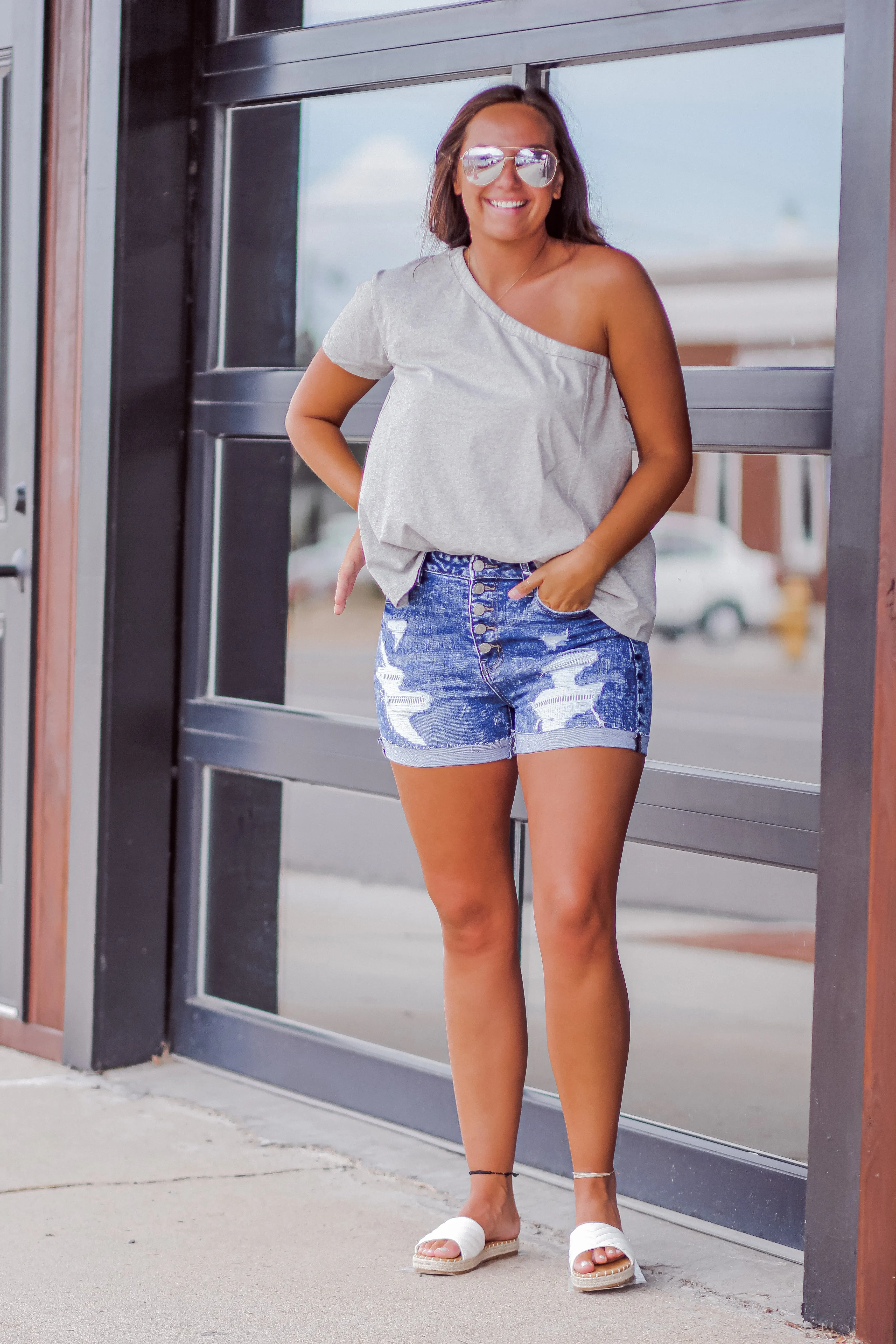 Heather Grey One Shoulder Solid Top