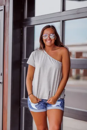 Heather Grey One Shoulder Solid Top