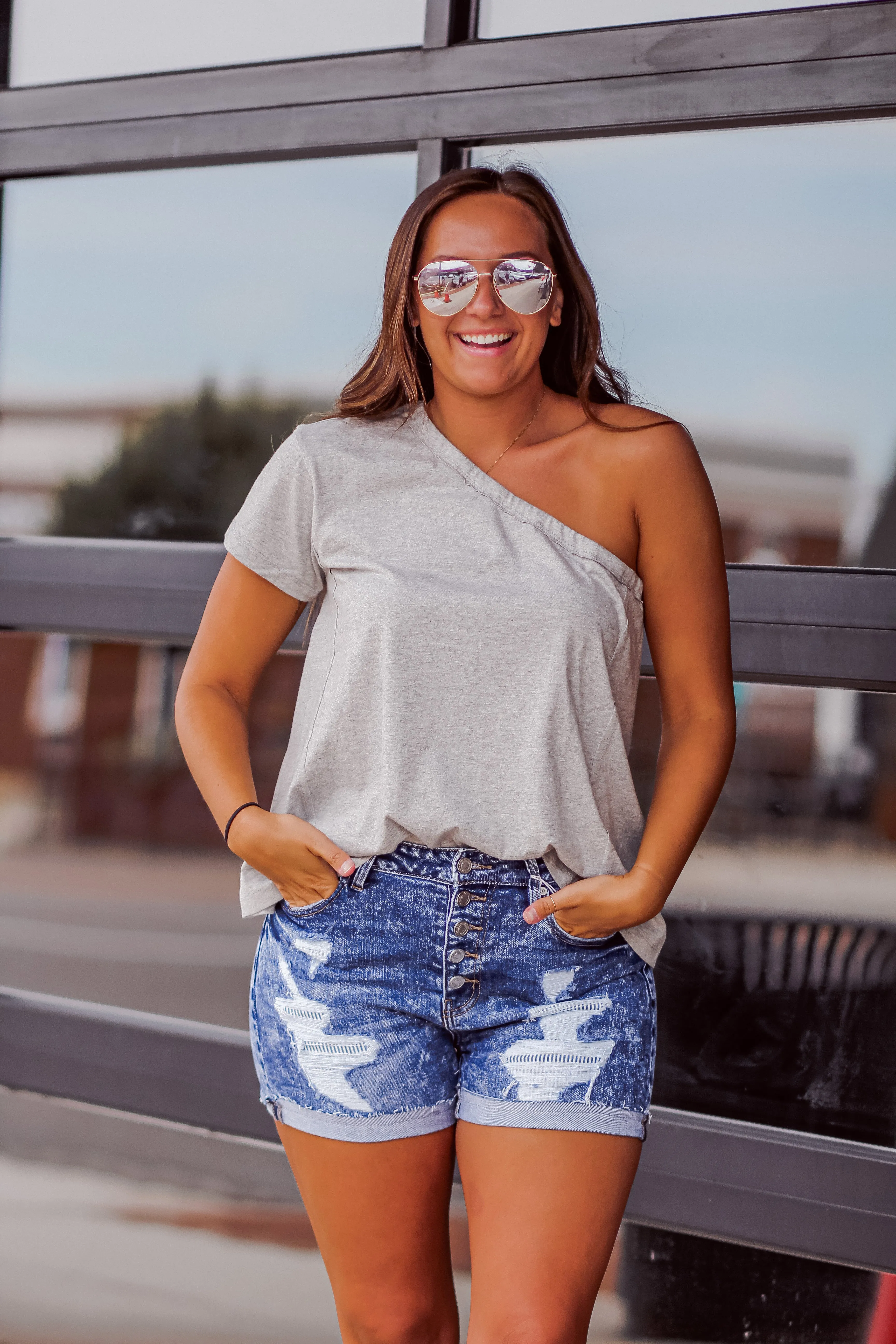 Heather Grey One Shoulder Solid Top