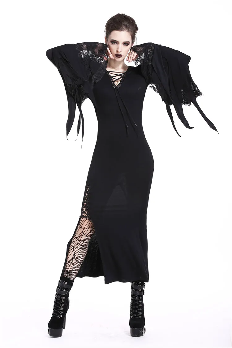 Holloween gothic slit hem witch sleeve hooded dress DW200
