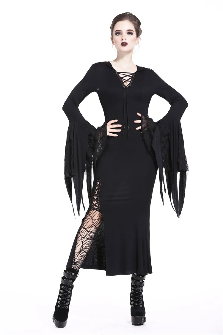 Holloween gothic slit hem witch sleeve hooded dress DW200