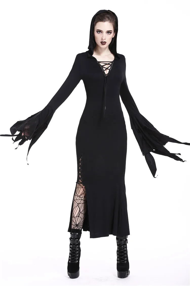 Holloween gothic slit hem witch sleeve hooded dress DW200