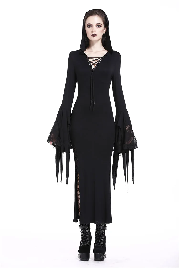 Holloween gothic slit hem witch sleeve hooded dress DW200