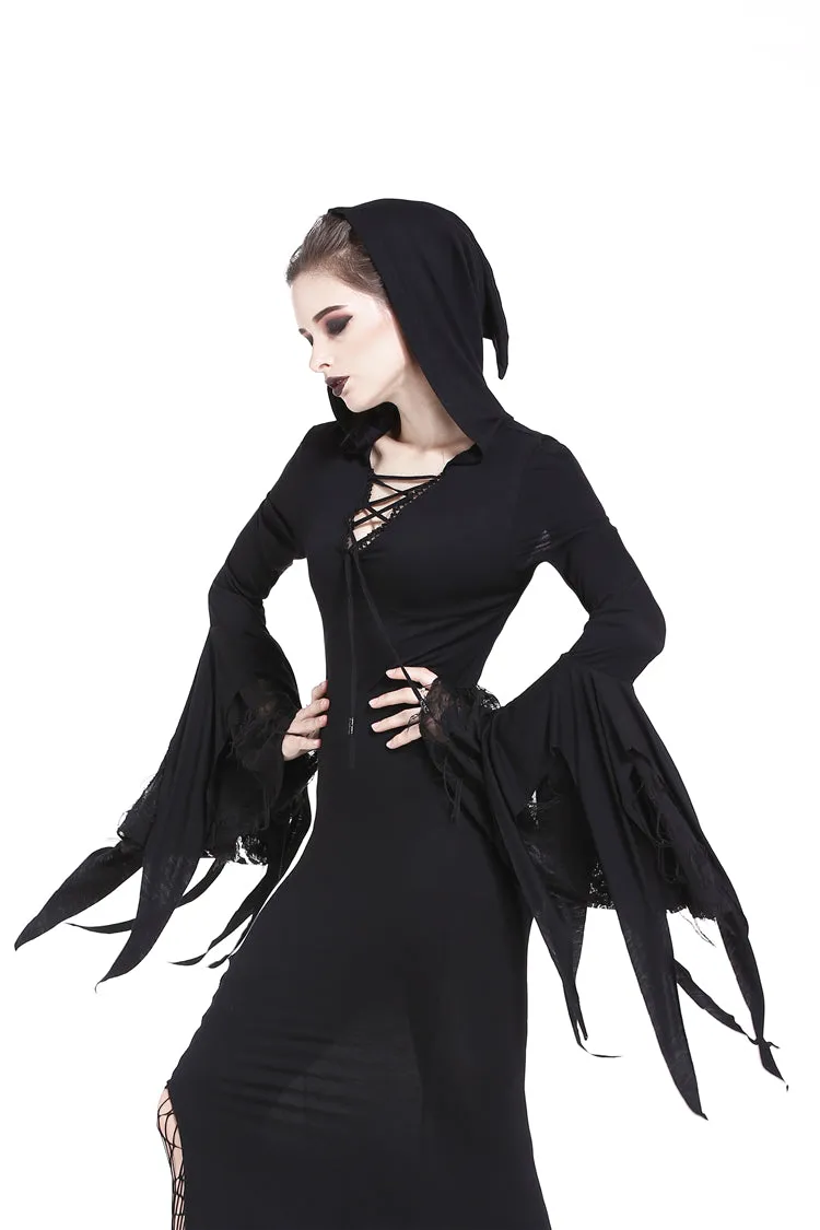 Holloween gothic slit hem witch sleeve hooded dress DW200