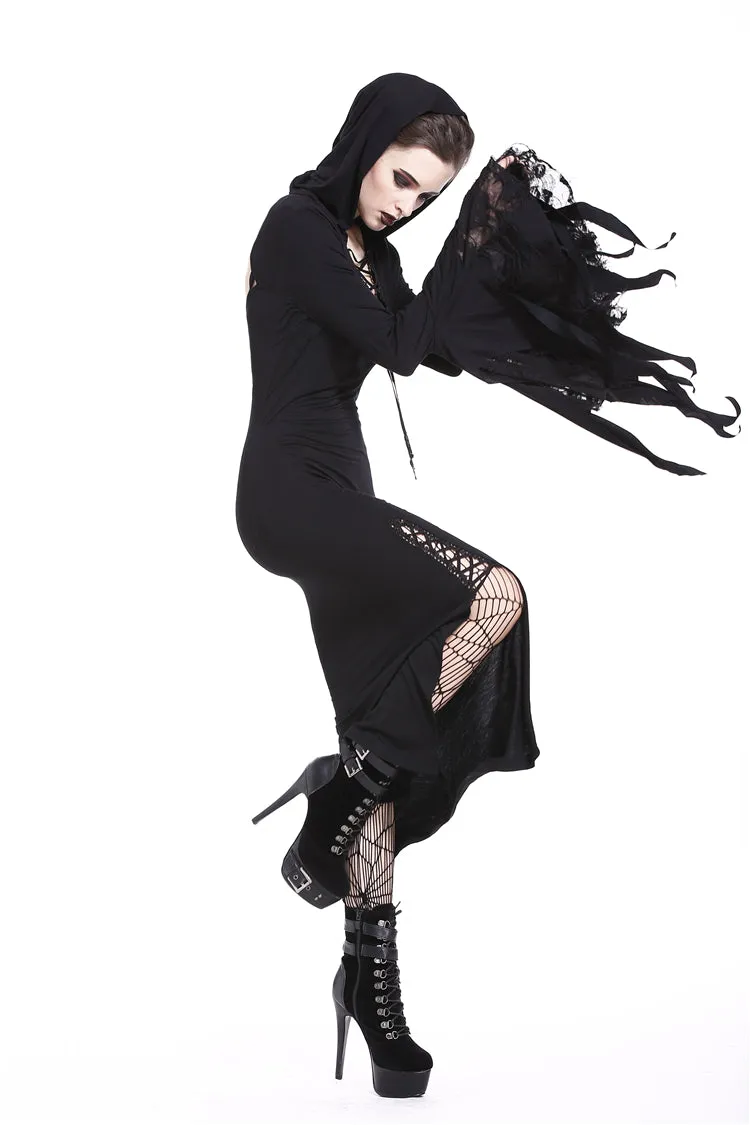 Holloween gothic slit hem witch sleeve hooded dress DW200