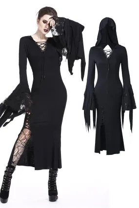 Holloween gothic slit hem witch sleeve hooded dress DW200