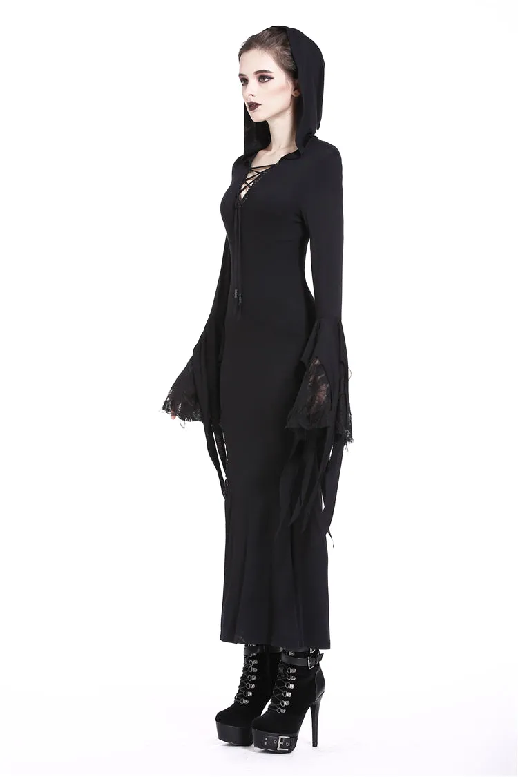 Holloween gothic slit hem witch sleeve hooded dress DW200