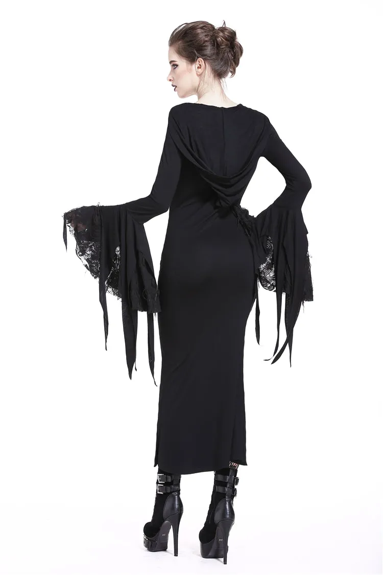Holloween gothic slit hem witch sleeve hooded dress DW200