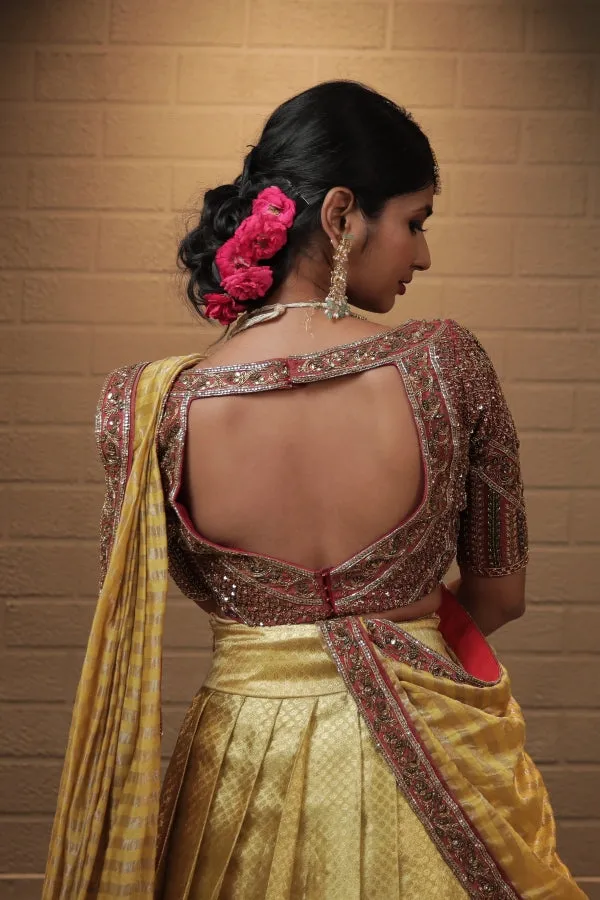 KANJEEVARAM TISSUE SILK BRIDAL HALF SAREE