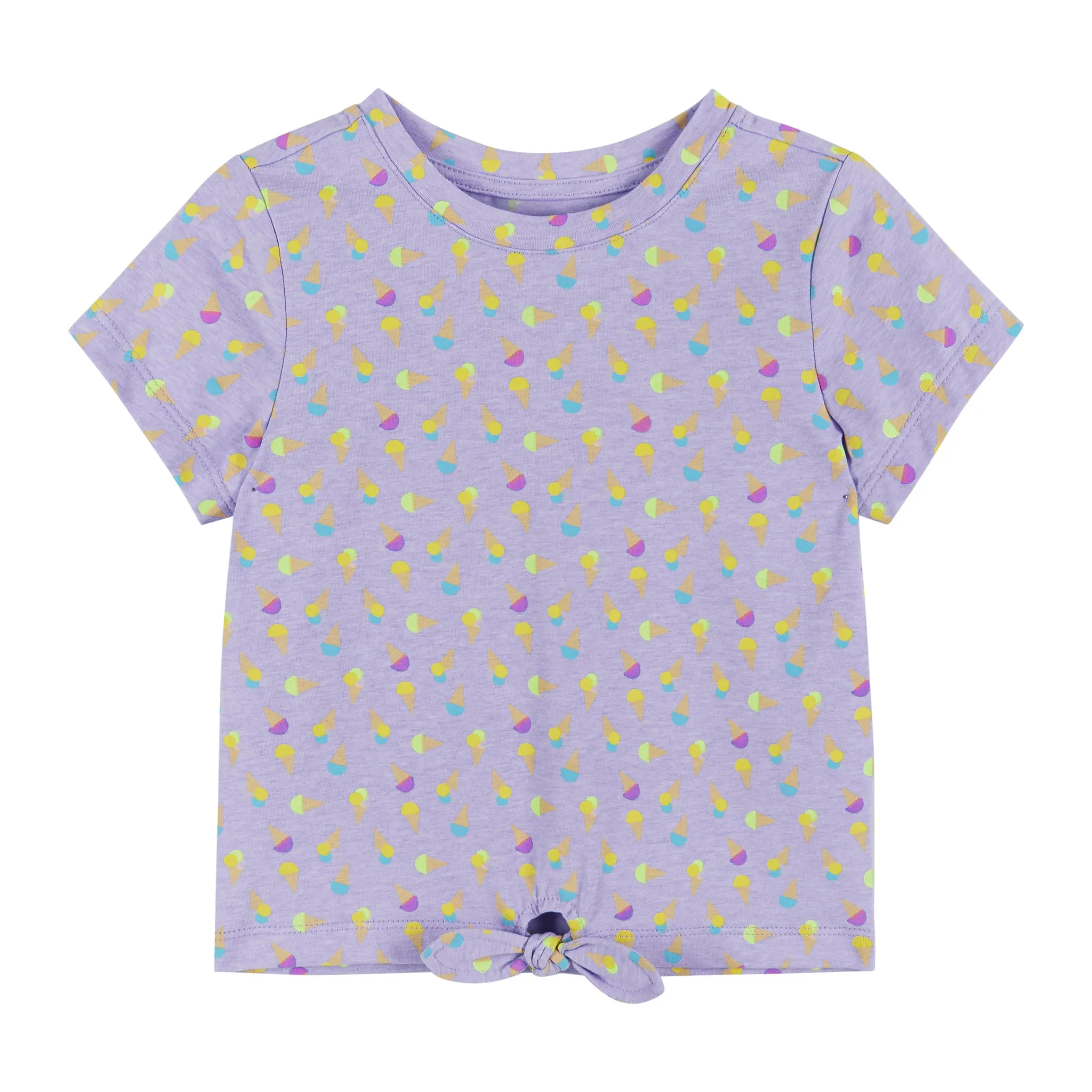 Kids Pink Ice Cream Print Tie Front Jersey Tee