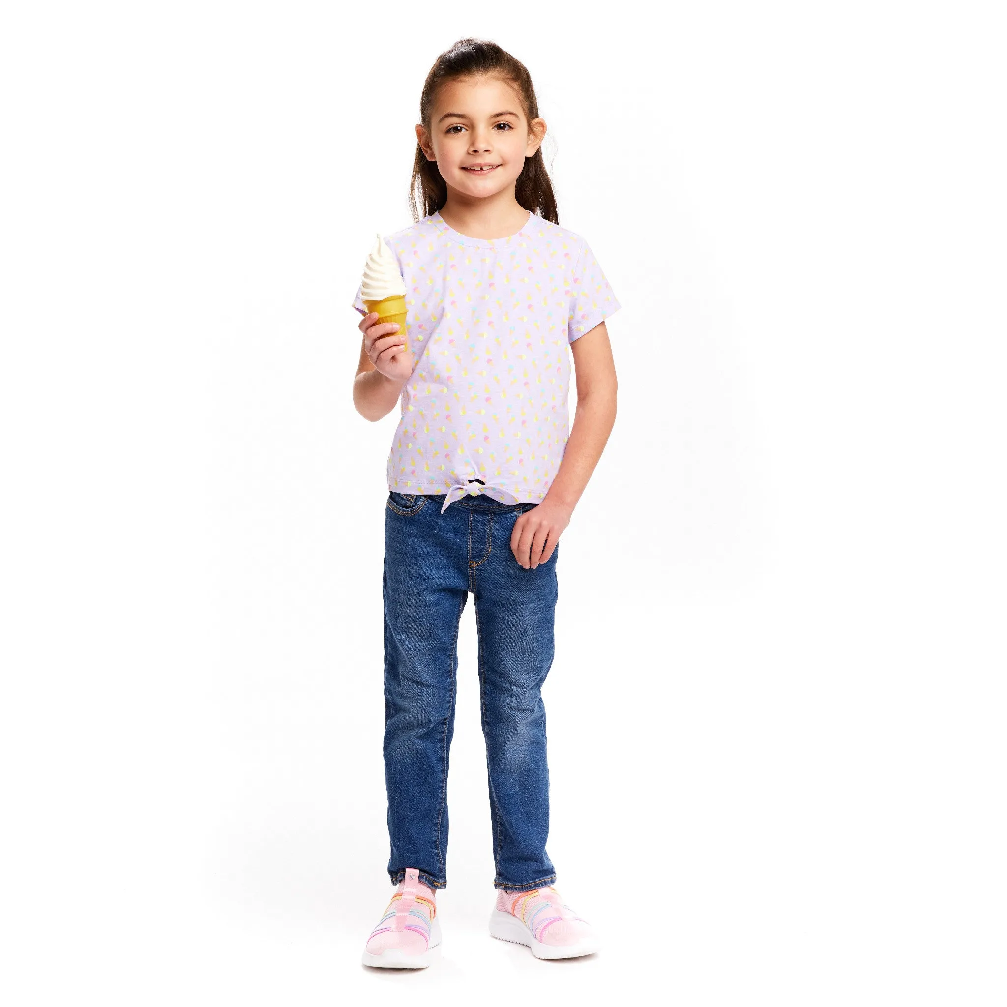 Kids Pink Ice Cream Print Tie Front Jersey Tee