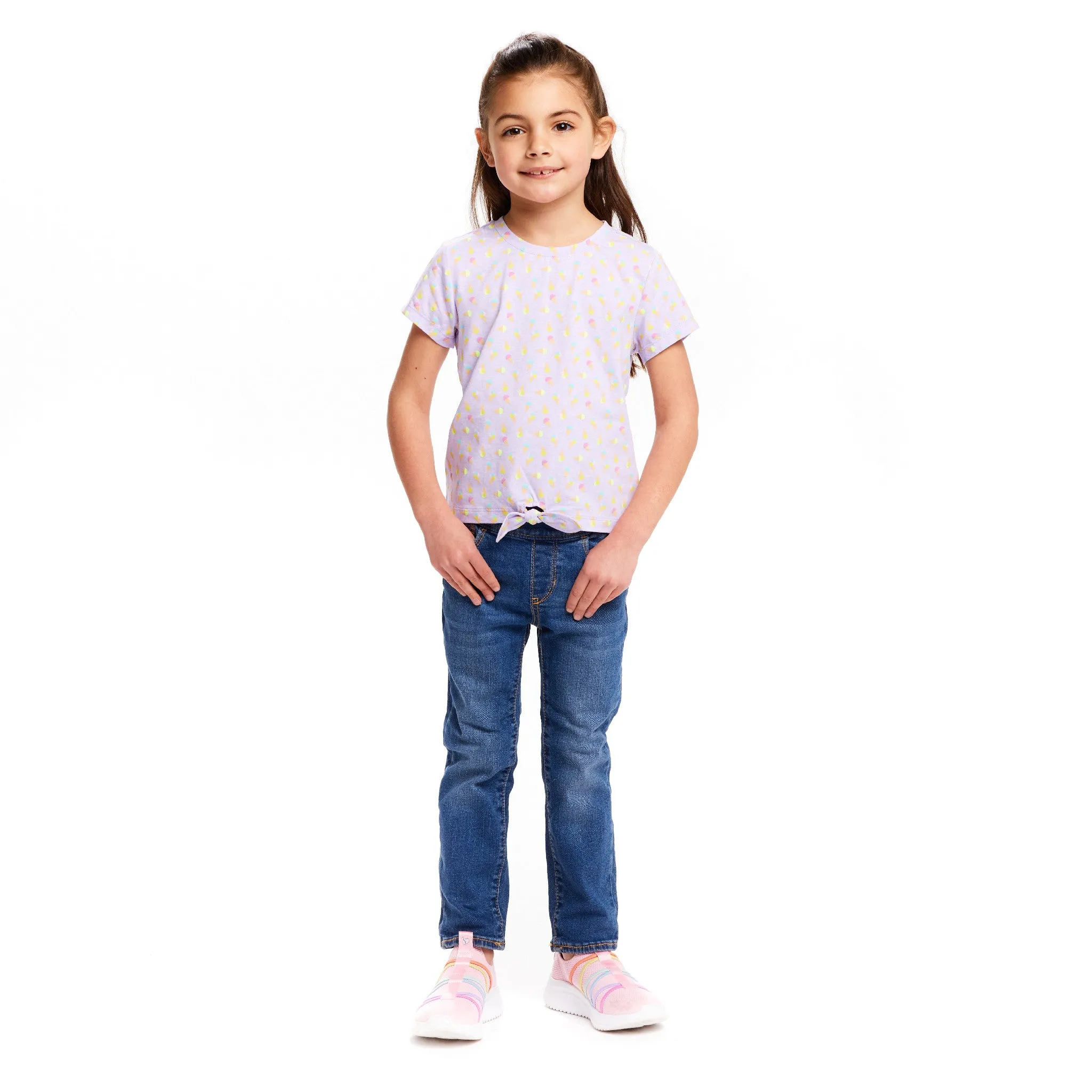 Kids Pink Ice Cream Print Tie Front Jersey Tee