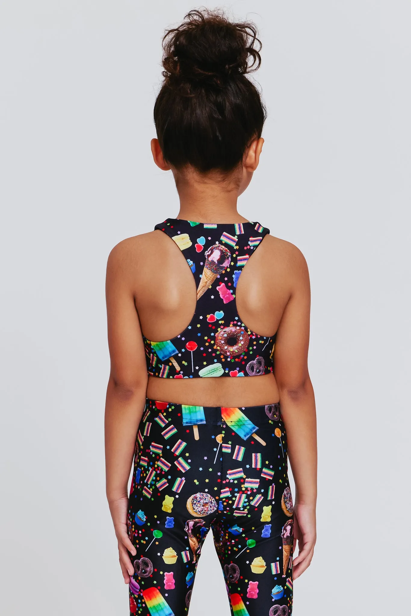 Kids Sports Bra in Black Candy Spill