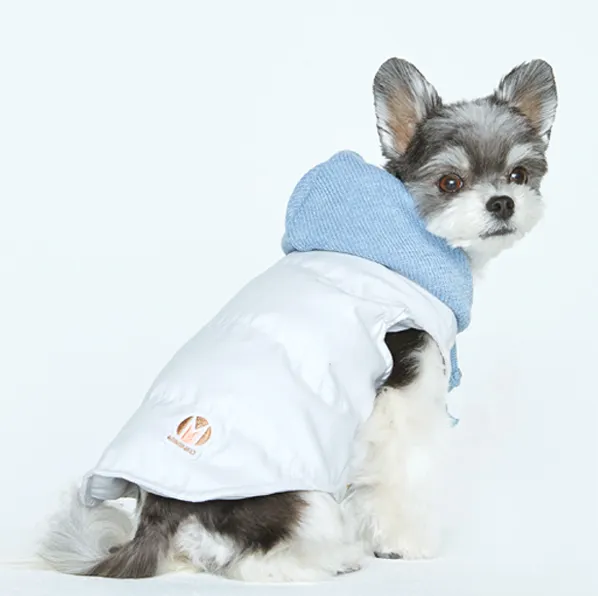 Knit Hooded Down Vest - Blue