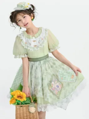 Lace Floral Dress Doll Splicing Mint