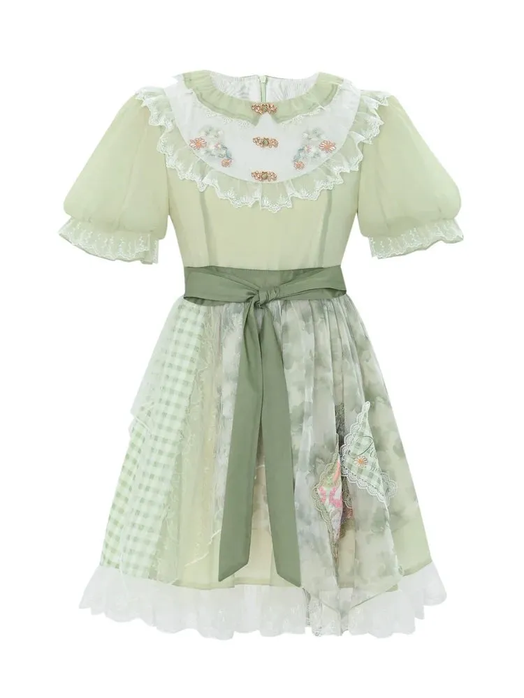 Lace Floral Dress Doll Splicing Mint