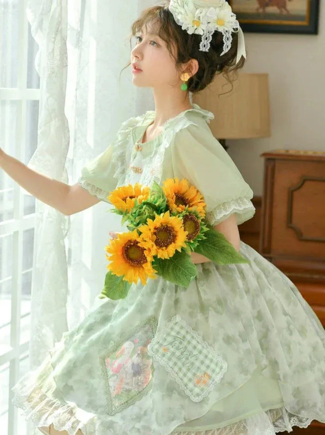 Lace Floral Dress Doll Splicing Mint