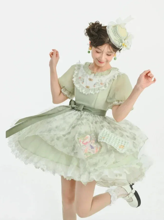 Lace Floral Dress Doll Splicing Mint