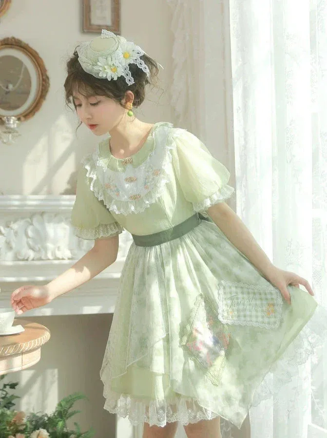 Lace Floral Dress Doll Splicing Mint