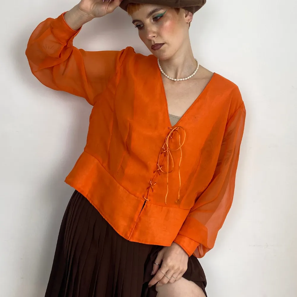 Lace Up Orange Blouse - LARGE