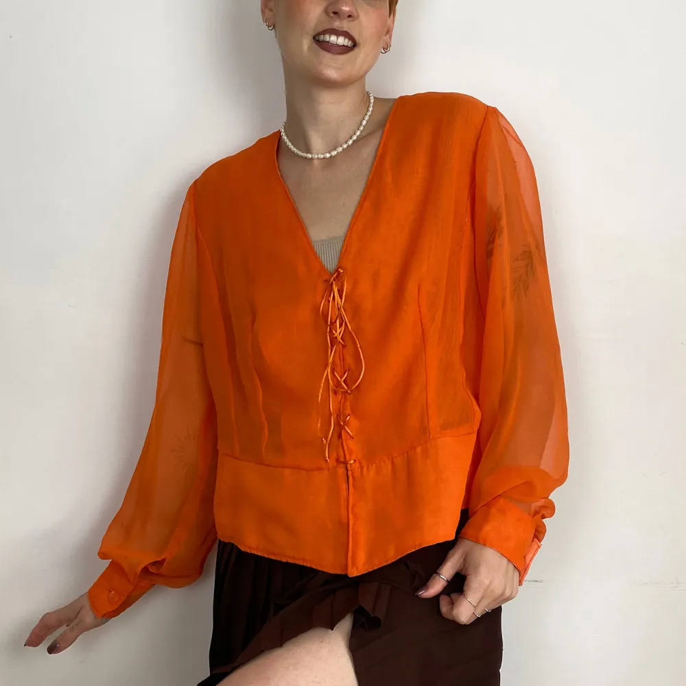 Lace Up Orange Blouse - LARGE