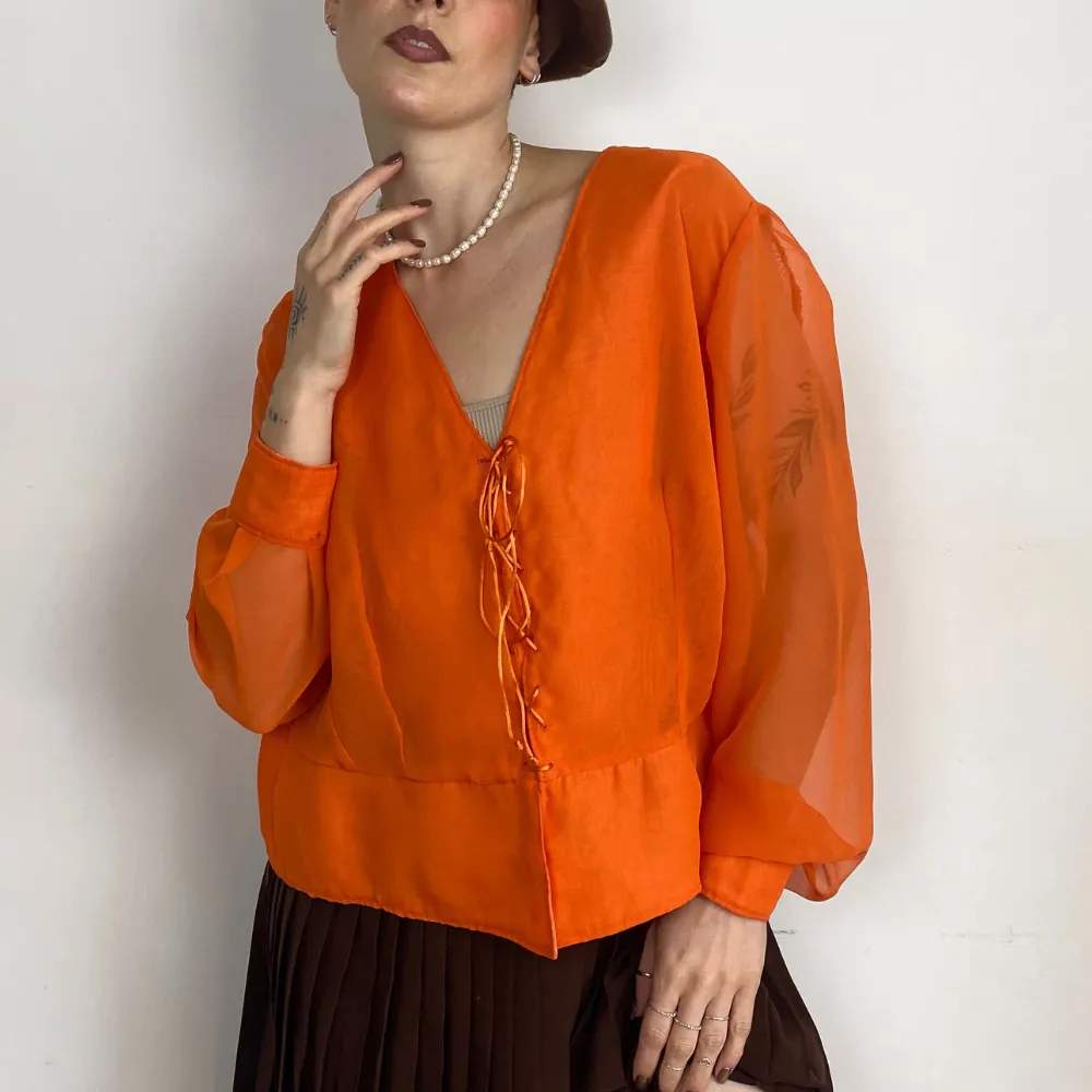 Lace Up Orange Blouse - LARGE
