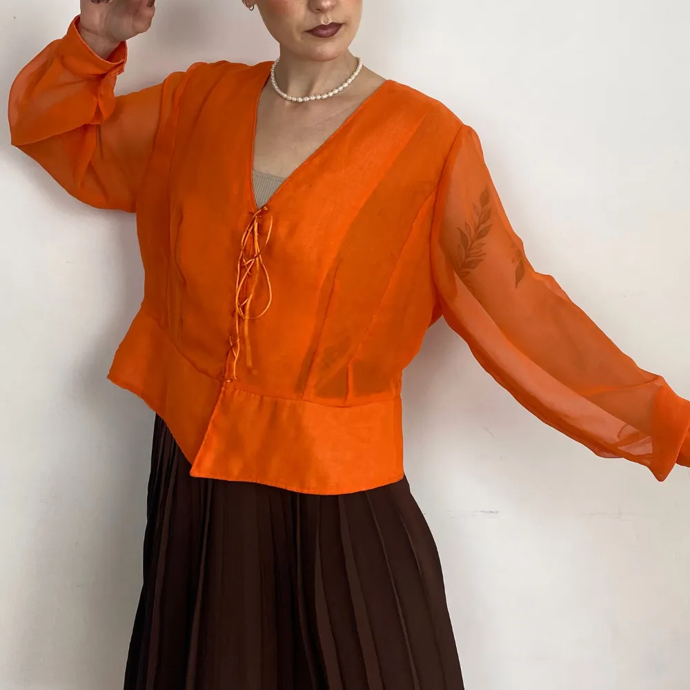 Lace Up Orange Blouse - LARGE