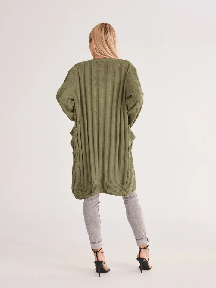 Long Cardigan Cable Knitted  Sweater
