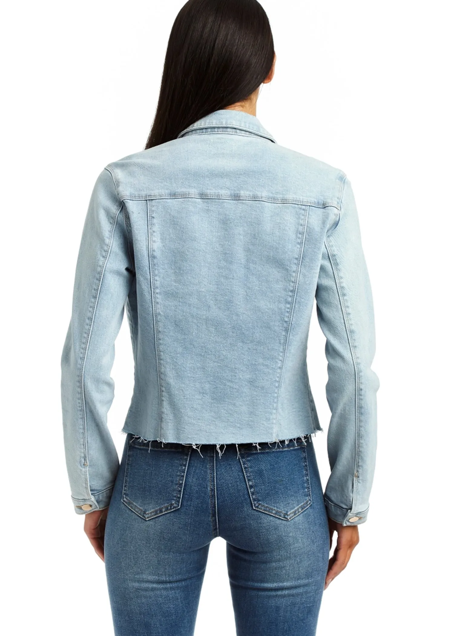 Loretta Denim Jacket with Fray in Light Indigo - Tractr Jeans