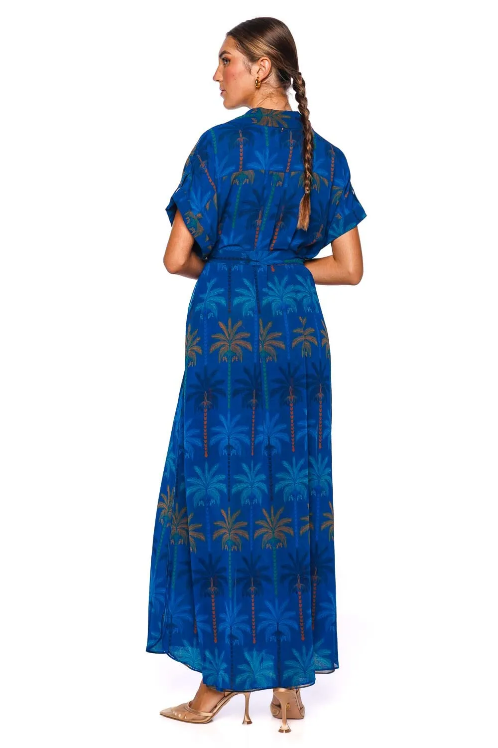 Lou Cobalt Palms Maxi Shirt Dress